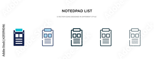 notedpad list icon in different style vector illustration. two colored and black notedpad list vector icons designed in filled, outline, line and stroke style can be used for web, mobile, ui