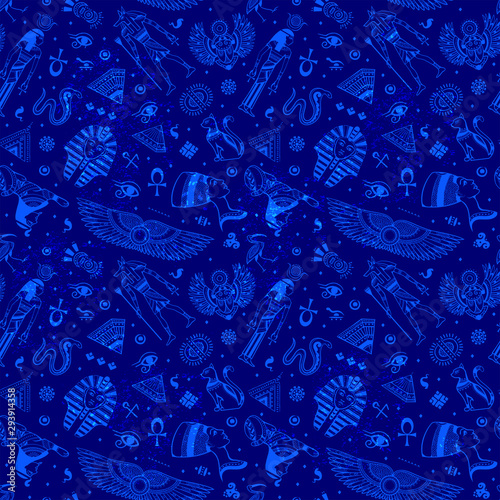Vector tribal ethnic seamless pattern with Egypt symbols