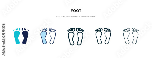 foot icon in different style vector illustration. two colored and black foot vector icons designed in filled, outline, line and stroke style can be used for web, mobile, ui