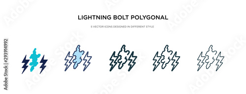 lightning bolt polygonal icon in different style vector illustration. two colored and black lightning bolt polygonal vector icons designed in filled  outline  line and stroke style can be used for