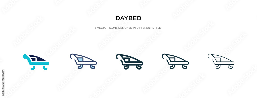 daybed icon in different style vector illustration. two colored and black daybed vector icons designed in filled, outline, line and stroke style can be used for web, mobile, ui daybed icon in different style vector illustration. two colored and black daybed vector icons designed in filled, outline, line and stroke style can be used for web, mobile, ui