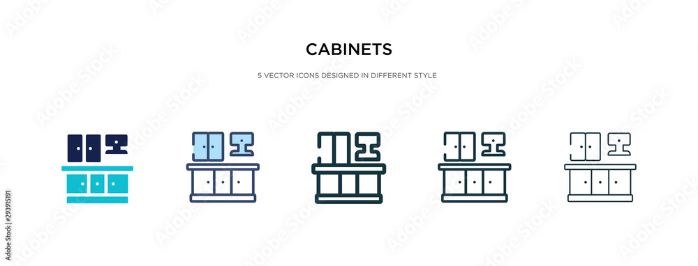 cabinets icon in different style vector illustration. two colored and black cabinets vector icons designed in filled, outline, line and stroke style can be used for web, mobile, ui cabinets icon in different style vector illustration. two colored and black cabinets vector icons designed in filled, outline, line and stroke style can be used for web, mobile, ui
