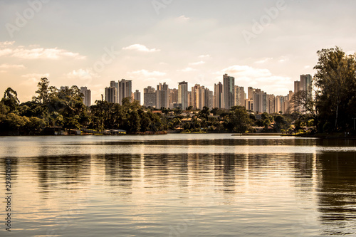 View of the city buildings from Igapo Lake in Londrina, northern Parana State, Brazil photo