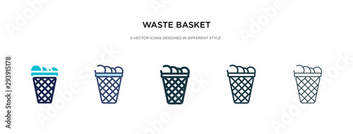 waste basket icon in different style vector illustration. two colored and black waste basket vector icons designed in filled, outline, line and stroke style can be used for web, mobile, ui