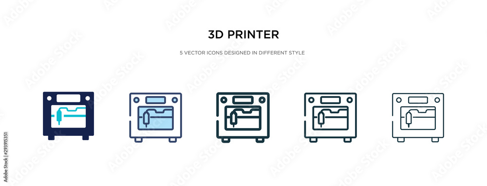 3d printer icon in different style vector illustration. two colored and black 3d printer vector icons designed in filled, outline, line and stroke style can be used for web, mobile, ui 3d printer icon in different style vector illustration. two colored and black 3d printer vector icons designed in filled, outline, line and stroke style can be used for web, mobile, ui