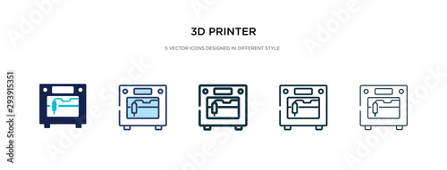 3d printer icon in different style vector illustration. two colored and black 3d printer vector icons designed in filled, outline, line and stroke style can be used for web, mobile, ui