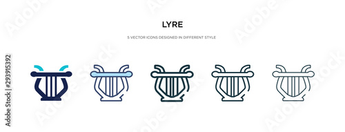 lyre icon in different style vector illustration. two colored and black lyre vector icons designed in filled, outline, line and stroke style can be used for web, mobile, ui
