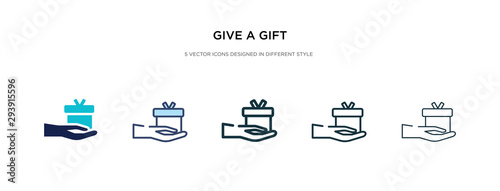 give a gift icon in different style vector illustration. two colored and black give a gift vector icons designed in filled, outline, line and stroke style can be used for web, mobile, ui