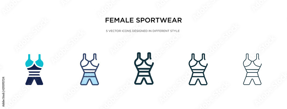 female sportwear icon in different style vector illustration. two colored and black female sportwear vector icons designed in filled, outline, line and stroke style can be used for web, mobile, ui female sportwear icon in different style vector illustration. two colored and black female sportwear vector icons designed in filled, outline, line and stroke style can be used for web, mobile, ui