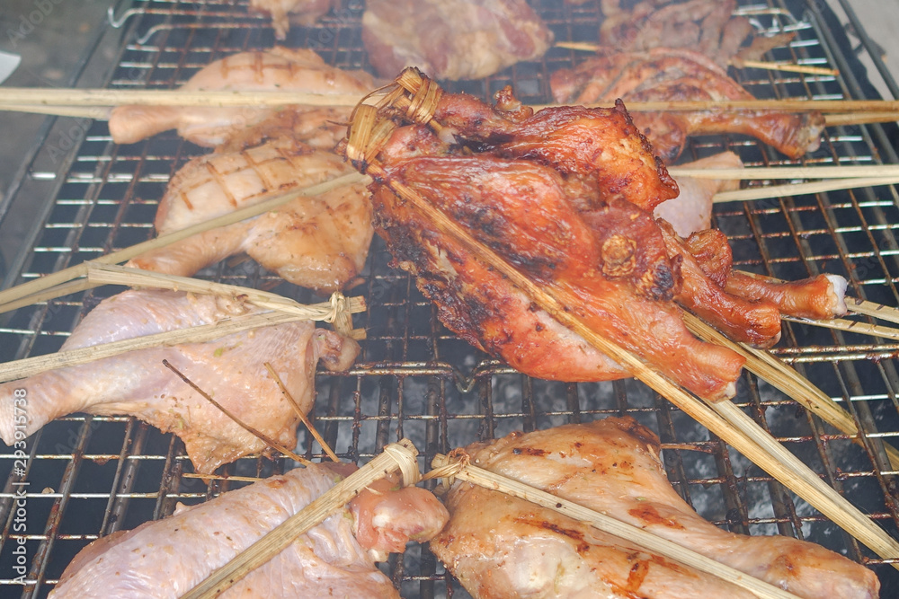 Grilled chicken Legs on the grill
