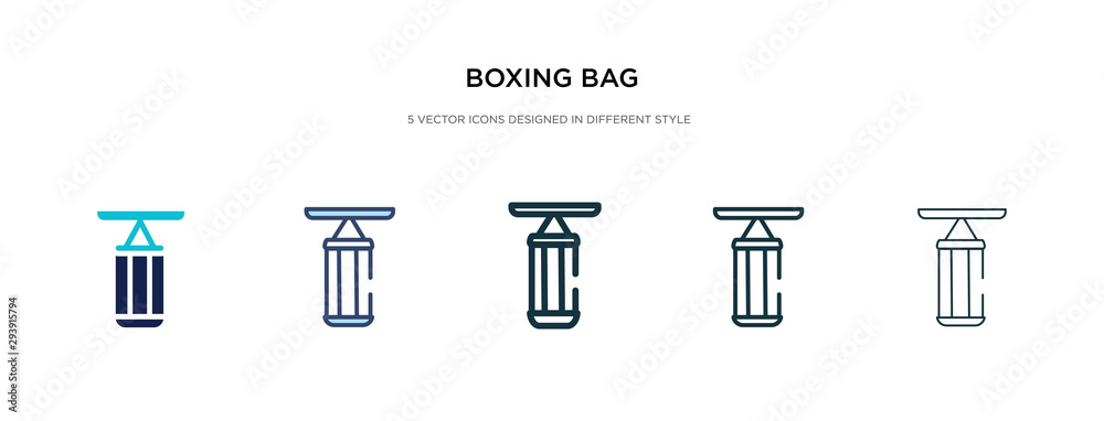 boxing bag icon in different style vector illustration. two colored and black boxing bag vector icons designed in filled, outline, line and stroke style can be used for web, mobile, ui boxing bag icon in different style vector illustration. two colored and black boxing bag vector icons designed in filled, outline, line and stroke style can be used for web, mobile, ui