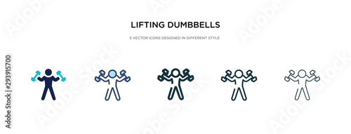 lifting dumbbells icon in different style vector illustration. two colored and black lifting dumbbells vector icons designed in filled, outline, line and stroke style can be used for web, mobile, ui