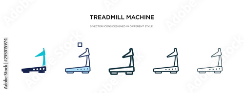 treadmill machine icon in different style vector illustration. two colored and black treadmill machine vector icons designed in filled, outline, line and stroke style can be used for web, mobile, ui