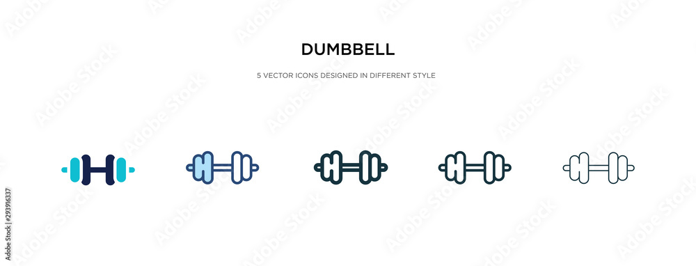 dumbbell icon in different style vector illustration. two colored and black dumbbell vector icons designed in filled, outline, line and stroke style can be used for web, mobile, ui