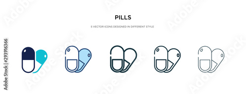 pills icon in different style vector illustration. two colored and black pills vector icons designed in filled, outline, line and stroke style can be used for web, mobile, ui