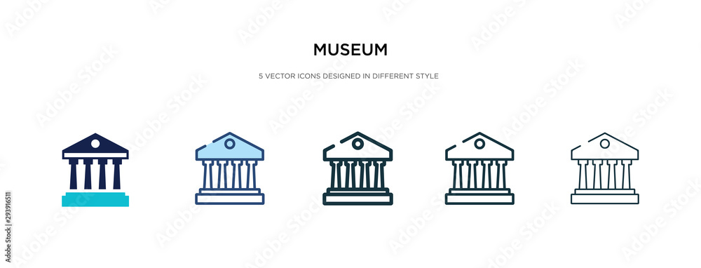 museum icon in different style vector illustration. two colored and black museum vector icons designed in filled, outline, line and stroke style can be used for web, mobile, ui