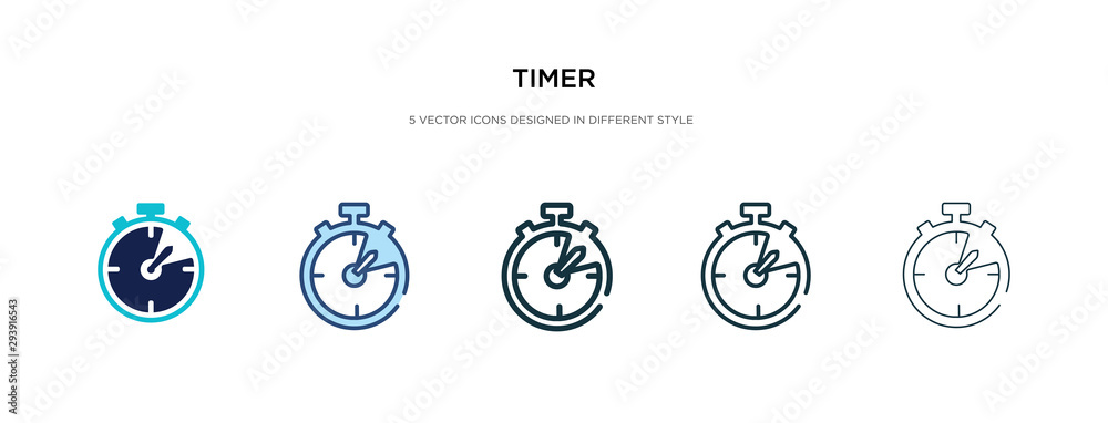 timer icon in different style vector illustration. two colored and black timer vector icons designed in filled, outline, line and stroke style can be used for web, mobile, ui