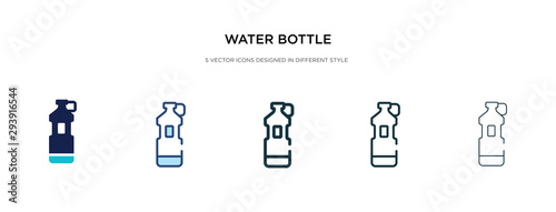 water bottle icon in different style vector illustration. two colored and black water bottle vector icons designed in filled  outline  line and stroke style can be used for web  mobile  ui