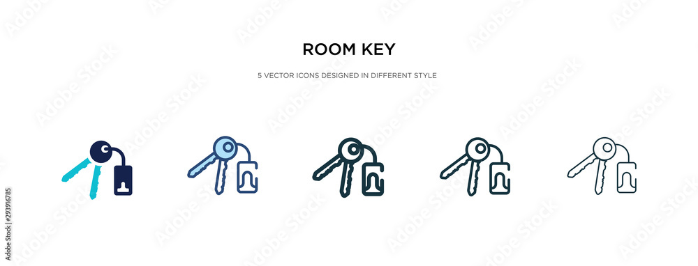 room key icon in different style vector illustration. two colored and black room key vector icons designed in filled, outline, line and stroke style can be used for web, mobile, ui room key icon in different style vector illustration. two colored and black room key vector icons designed in filled, outline, line and stroke style can be used for web, mobile, ui