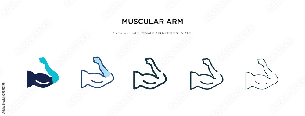 muscular arm icon in different style vector illustration. two colored and black muscular arm vector icons designed in filled, outline, line and stroke style can be used for web, mobile, ui