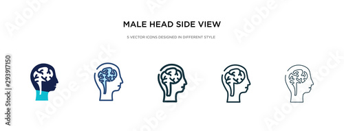 male head side view with brains icon in different style vector illustration. two colored and black male head side view with brains vector icons designed in filled, outline, line and stroke style can