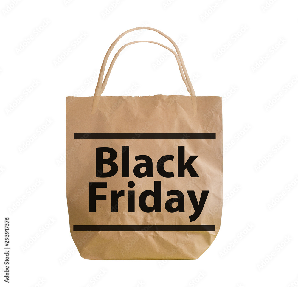 Paper shopping bag with black friday lettering islated on white background. Paper shopping bag with black friday lettering islated on white background.