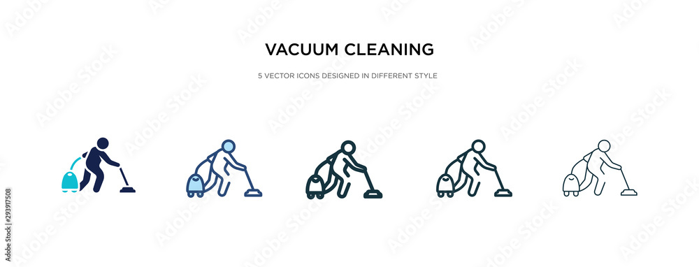 Fototapeta premium vacuum cleaning icon in different style vector illustration. two colored and black vacuum cleaning vector icons designed in filled, outline, line and stroke style can be used for web, mobile, ui