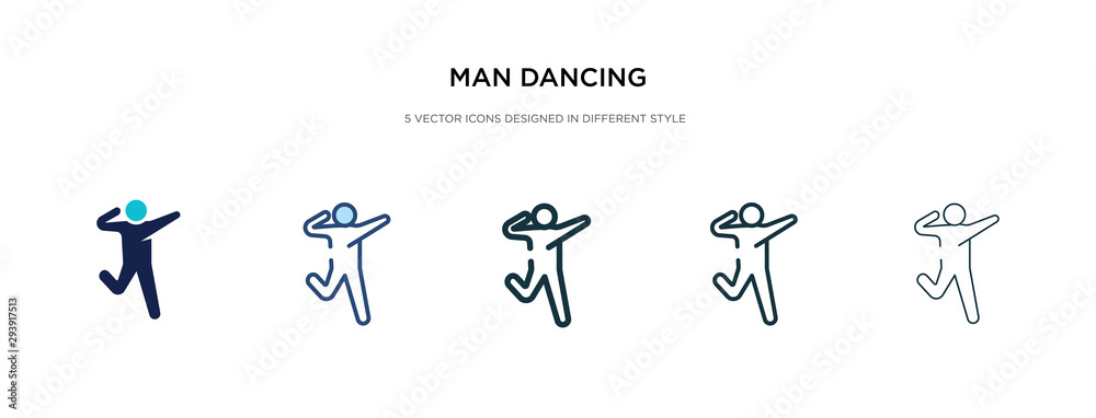 man dancing icon in different style vector illustration. two colored and black man dancing vector icons designed in filled, outline, line and stroke style can be used for web, mobile, ui man dancing icon in different style vector illustration. two colored and black man dancing vector icons designed in filled, outline, line and stroke style can be used for web, mobile, ui