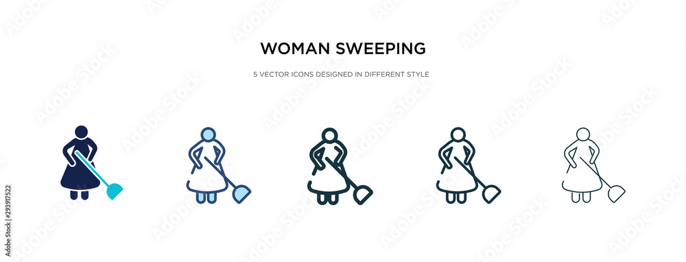 woman sweeping icon in different style vector illustration. two colored and black woman sweeping vector icons designed in filled, outline, line and stroke style can be used for web, mobile, ui woman sweeping icon in different style vector illustration. two colored and black woman sweeping vector icons designed in filled, outline, line and stroke style can be used for web, mobile, ui