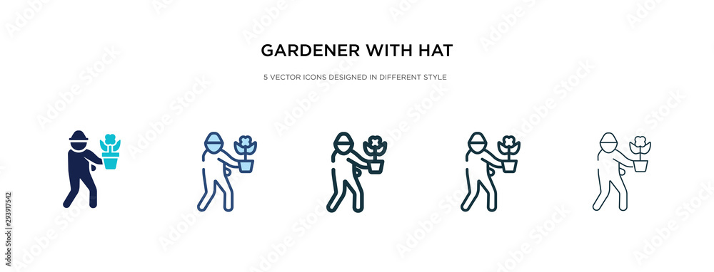 gardener with hat icon in different style vector illustration. two colored and black gardener with hat vector icons designed in filled, outline, line and stroke style can be used for web, mobile, ui