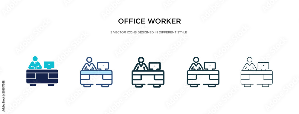 office worker icon in different style vector illustration. two colored and black office worker vector icons designed in filled, outline, line and stroke style can be used for web, mobile, ui - obrazy, fototapety, plakaty 