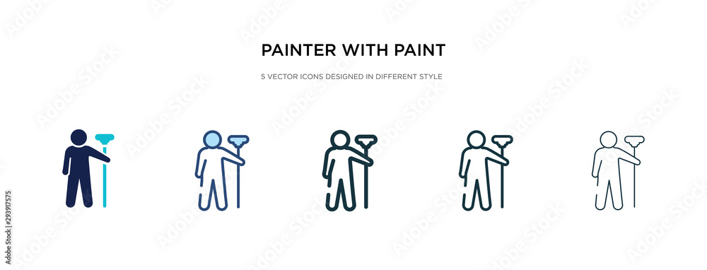 painter with paint roller icon in different style vector illustration. two colored and black painter with paint roller vector icons designed in filled, outline, line and stroke style can be used for painter with paint roller icon in different style vector illustration. two colored and black painter with paint roller vector icons designed in filled, outline, line and stroke style can be used for