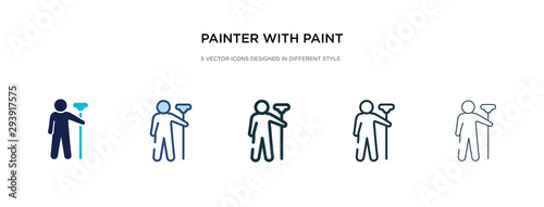 painter with paint roller icon in different style vector illustration. two colored and black painter with paint roller vector icons designed in filled  outline  line and stroke style can be used for