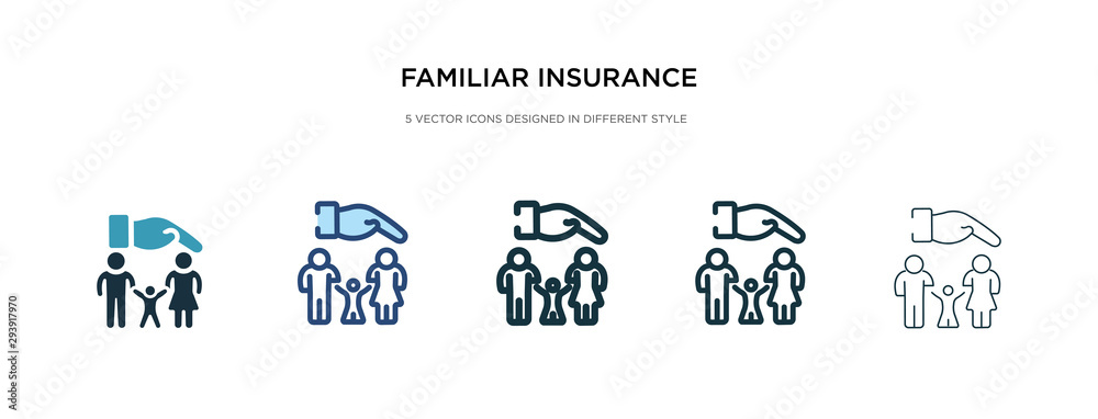Fototapeta premium familiar insurance icon in different style vector illustration. two colored and black familiar insurance vector icons designed in filled, outline, line and stroke style can be used for web, mobile,