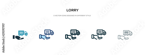 lorry icon in different style vector illustration. two colored and black lorry vector icons designed in filled, outline, line and stroke style can be used for web, mobile, ui