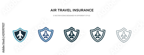 air travel insurance icon in different style vector illustration. two colored and black air travel insurance vector icons designed in filled, outline, line and stroke style can be used for web,