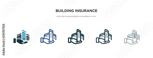 building insurance icon in different style vector illustration. two colored and black building insurance vector icons designed in filled, outline, line and stroke style can be used for web, mobile,
