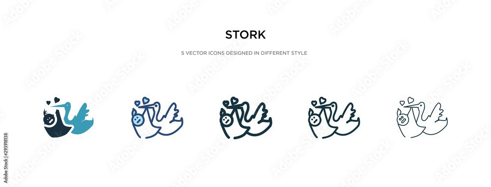 stork icon in different style vector illustration. two colored and black stork vector icons designed in filled, outline, line and stroke style can be used for web, mobile, ui stork icon in different style vector illustration. two colored and black stork vector icons designed in filled, outline, line and stroke style can be used for web, mobile, ui