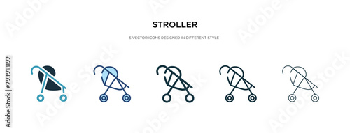 stroller icon in different style vector illustration. two colored and black stroller vector icons designed in filled, outline, line and stroke style can be used for web, mobile, ui