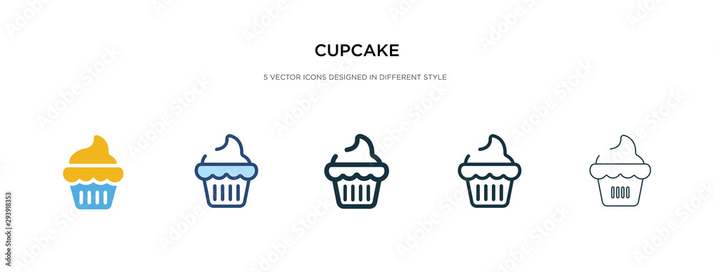 cupcake icon in different style vector illustration. two colored and black cupcake vector icons designed in filled, outline, line and stroke style can be used for web, mobile, ui