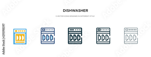 dishwasher icon in different style vector illustration. two colored and black dishwasher vector icons designed in filled, outline, line and stroke style can be used for web, mobile, ui