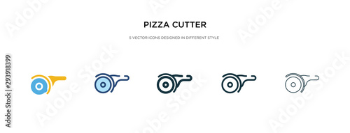 pizza cutter icon in different style vector illustration. two colored and black pizza cutter vector icons designed in filled, outline, line and stroke style can be used for web, mobile, ui