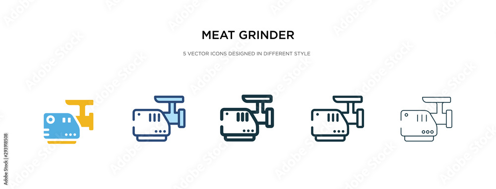 meat grinder icon in different style vector illustration. two colored and black meat grinder vector icons designed in filled, outline, line and stroke style can be used for web, mobile, ui