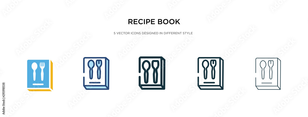 recipe book icon in different style vector illustration. two colored and black recipe book vector icons designed in filled, outline, line and stroke style can be used for web, mobile, ui
