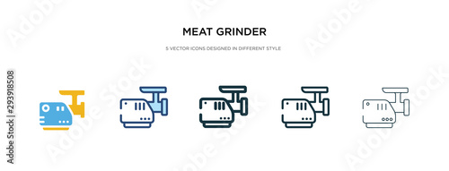 meat grinder icon in different style vector illustration. two colored and black meat grinder vector icons designed in filled, outline, line and stroke style can be used for web, mobile, ui