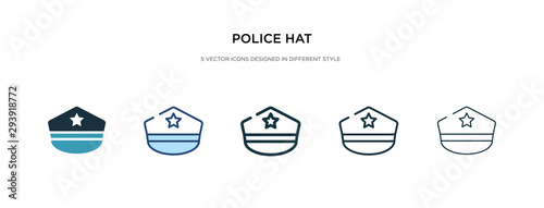police hat icon in different style vector illustration. two colored and black police hat vector icons designed in filled, outline, line and stroke style can be used for web, mobile, ui photo