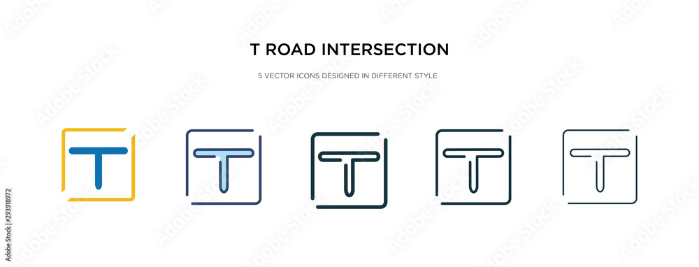 t road intersection icon in different style vector illustration. two colored and black t road intersection vector icons designed in filled, outline, line and stroke style can be used for web,