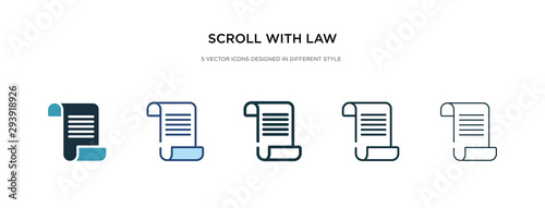 scroll with law icon in different style vector illustration. two colored and black scroll with law vector icons designed in filled, outline, line and stroke style can be used for web, mobile, ui