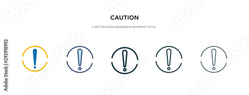 caution icon in different style vector illustration. two colored and black caution vector icons designed in filled, outline, line and stroke style can be used for web, mobile, ui