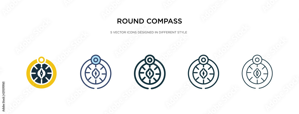 round compass icon in different style vector illustration. two colored and black round compass vector icons designed in filled, outline, line and stroke style can be used for web, mobile, ui round compass icon in different style vector illustration. two colored and black round compass vector icons designed in filled, outline, line and stroke style can be used for web, mobile, ui